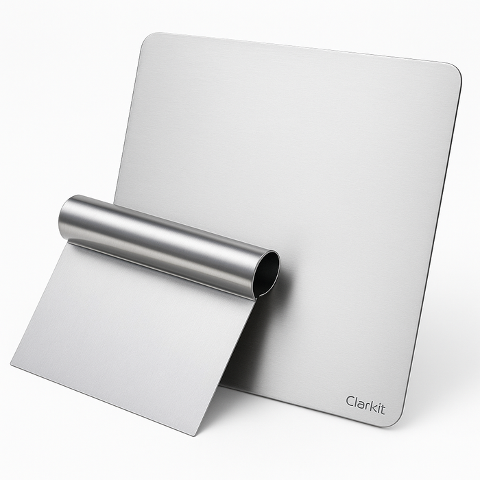 2-in-1 Stainless Steel Cutting Board & Scraper Set