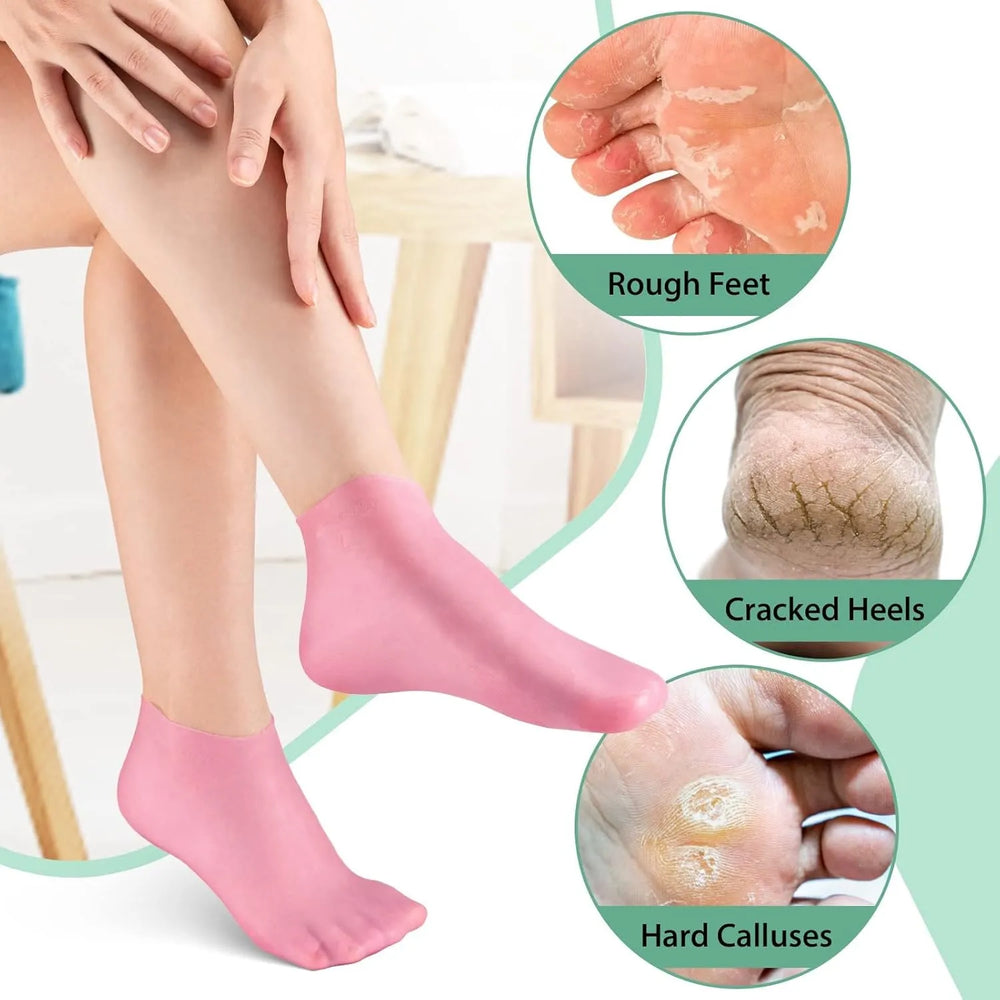 1 Pair Silicone Gel Heel Pad Socks For Pain Relief And Anti Crack Heels